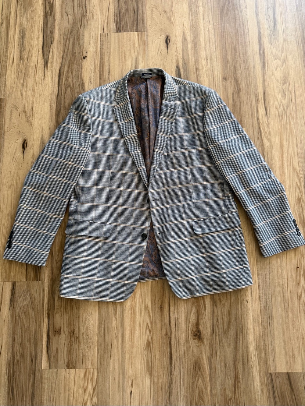 Crown & Ivy Blazer Mens 46 Blue Gray Check Two Button Single Breast Casual